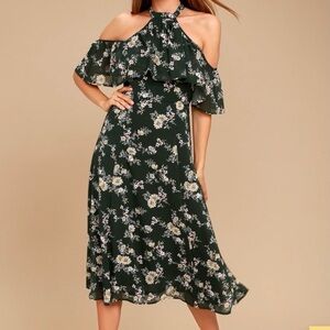 Re-Named Green Floral Midi Summer Dress Small
